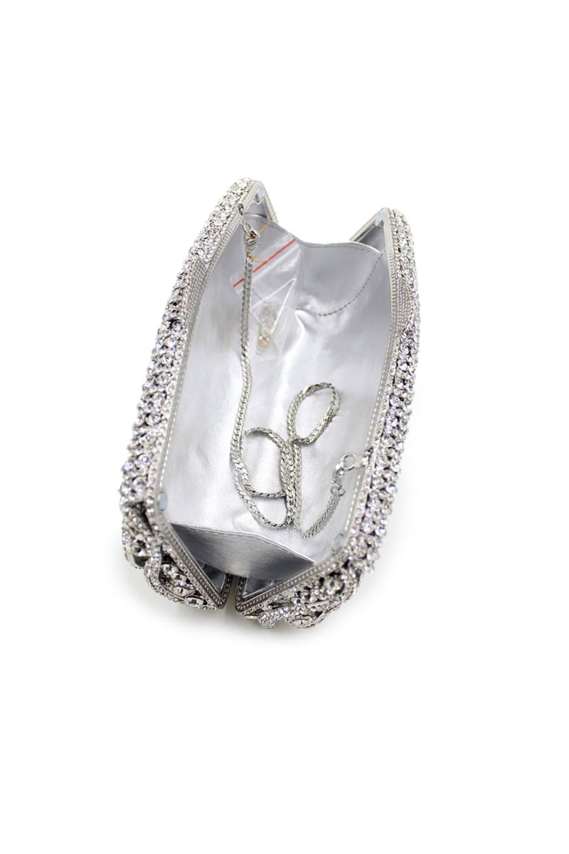 Silver Rhinestones Chain Square Party Handbag - KissProm