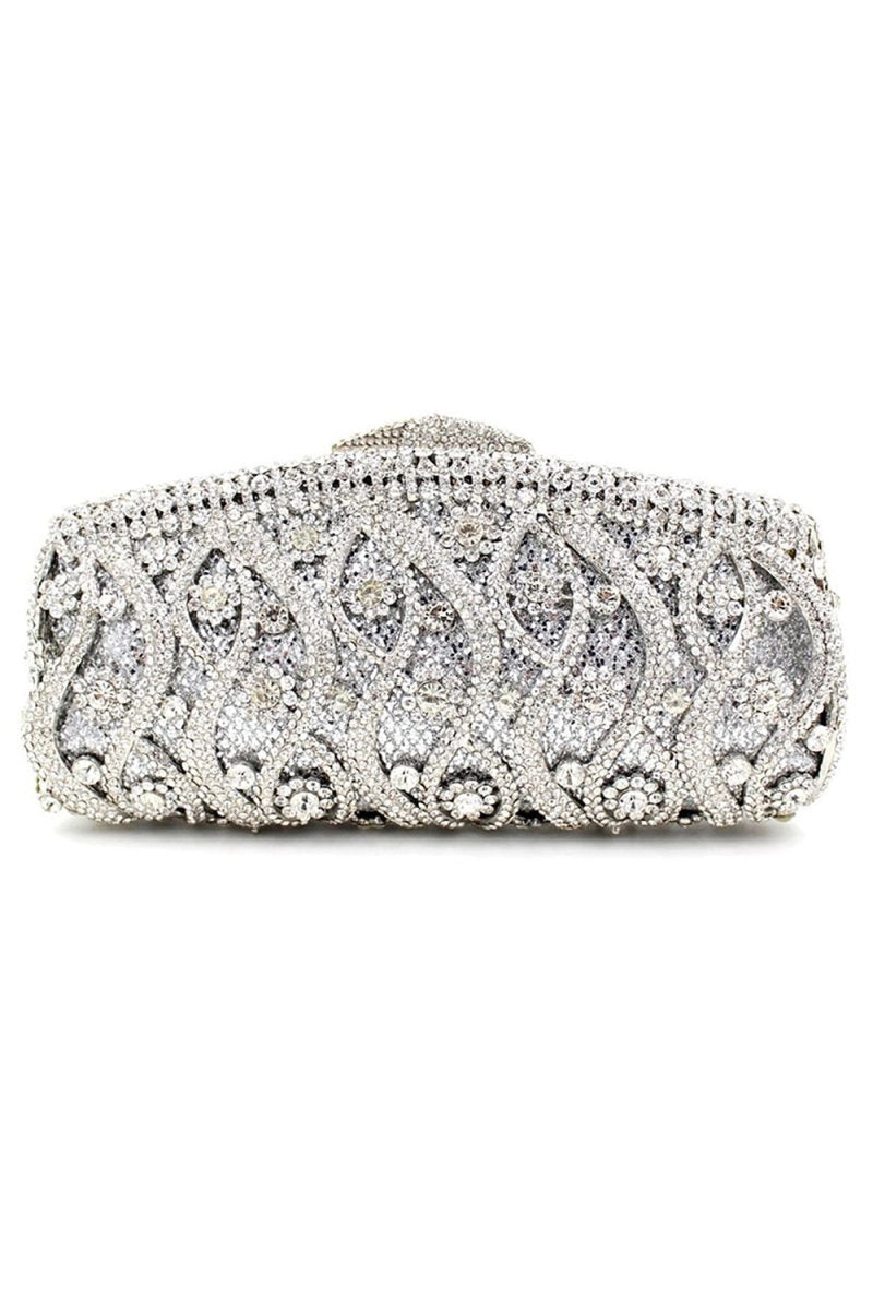 Silver Rhinestones Chain Square Party Handbag - KissProm