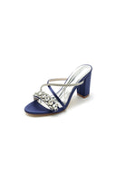 Silver Satin High Heels with Crystal and Metal Embellishments - KissProm