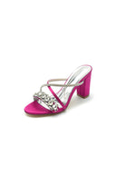 Silver Satin High Heels with Crystal and Metal Embellishments - KissProm