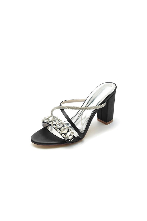 Silver Satin High Heels with Crystal and Metal Embellishments - KissProm