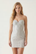 Silver Sparkly Sweetheart Sheath Homecoming Dress With Beading - KissProm