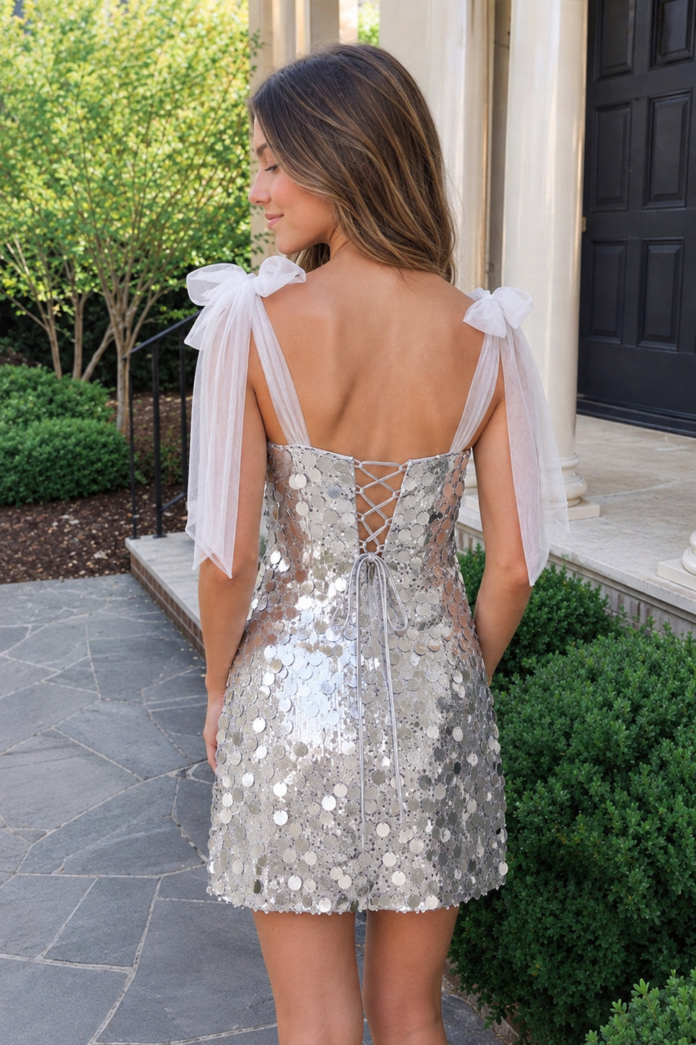 Silver Sparkly V-Neck A-Line Sequin Homecoming Dress | KISSPROM