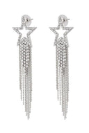 Silver Star Beaded Drop Tassel Earrings