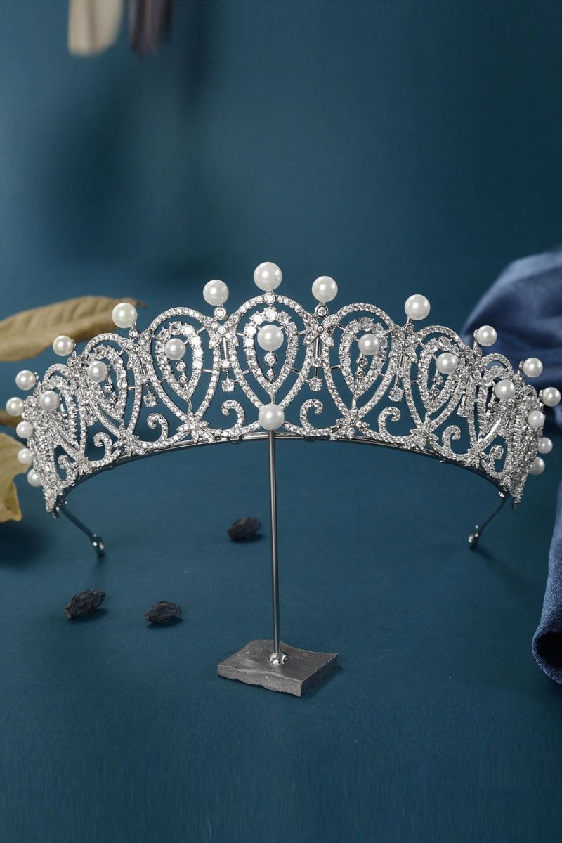 Silver Zircon Pearl Tiara - KissProm