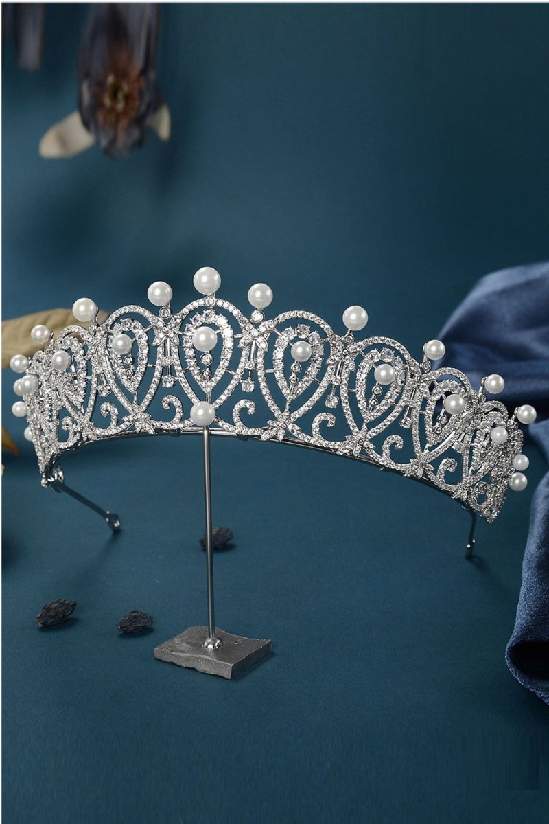 Silver Zircon Pearl Tiara - KissProm