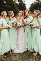 Simple A-Line Coral Chiffon Long Bridesmaid Dresses