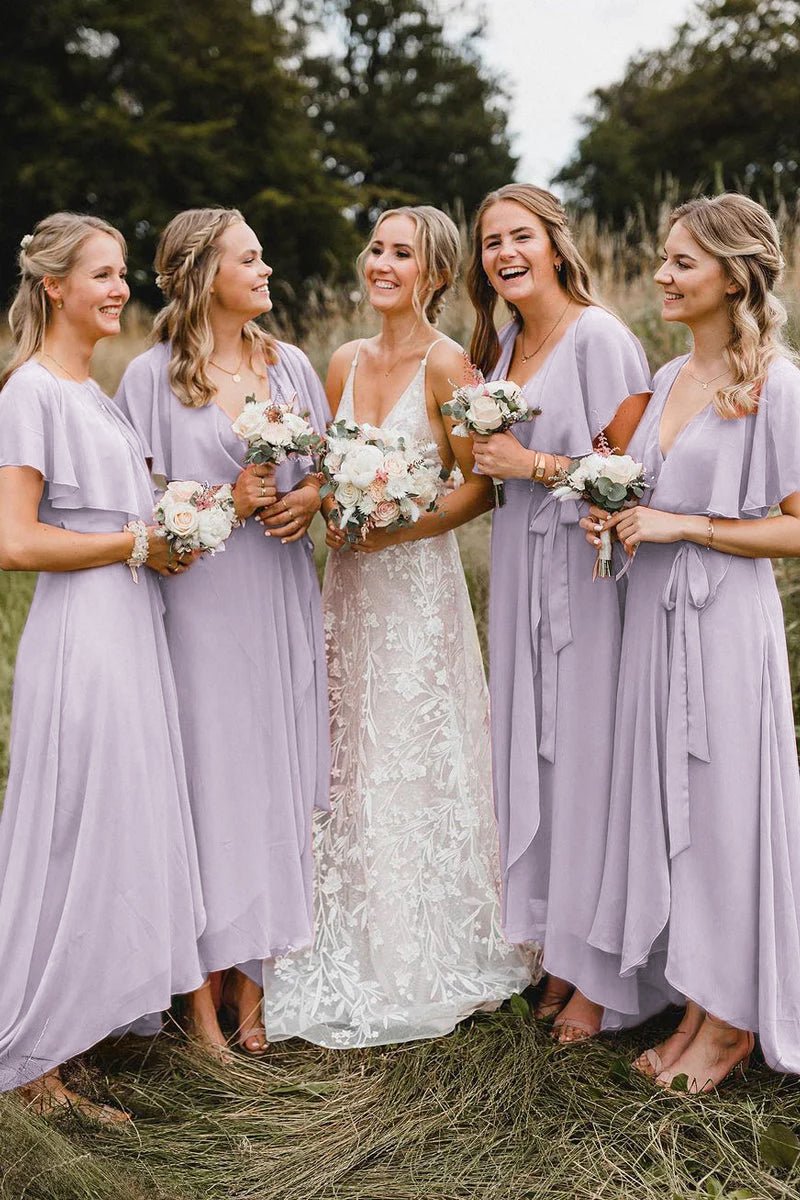 Simple A-Line Coral Chiffon Long Bridesmaid Dresses