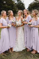 Simple A-Line Coral Chiffon Long Bridesmaid Dresses