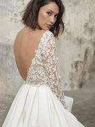 Simple A Line Short Knee - length Satin Lace Bateau Long Sleeve Wedding Dress - KissProm