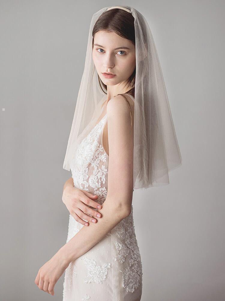 Simple Champagne Short Wedding Veils Blusher Veil - KissProm