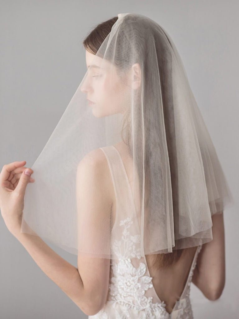 Simple Champagne Short Wedding Veils Blusher Veil - KissProm