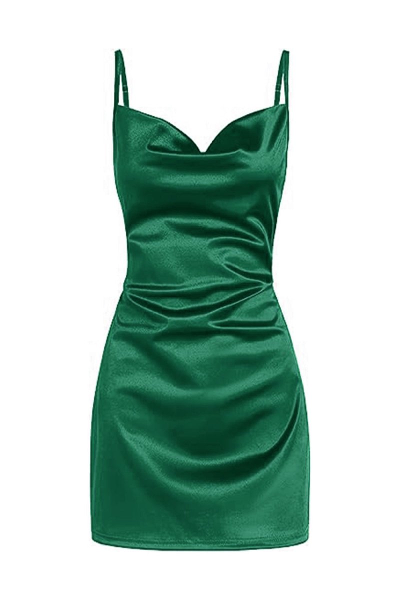 Simple Cowl Neck Champagne Satin Homecoming Dress Green / 14 Simple Cowl Neck Champagne Satin Homecoming Dress Green / 14