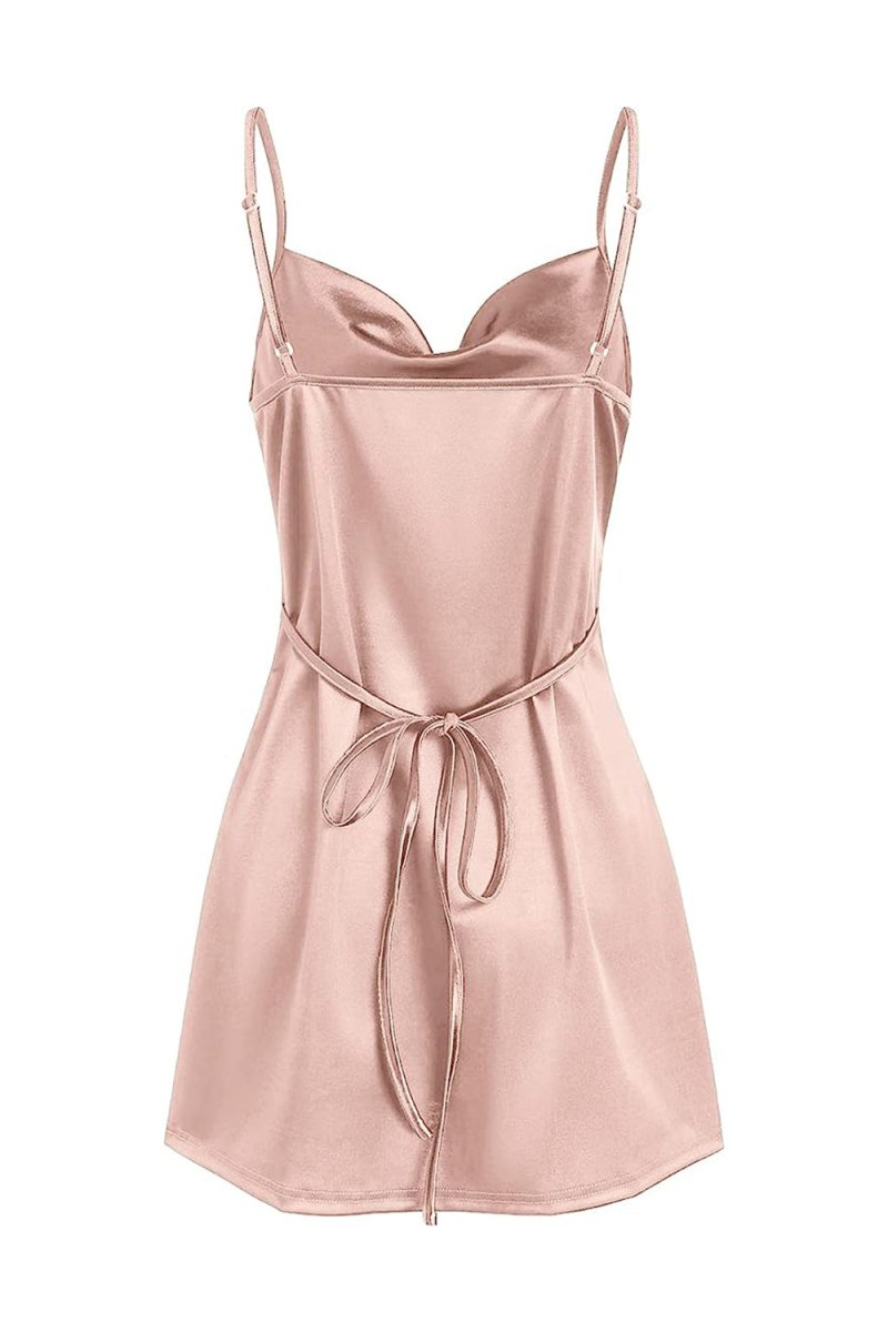 Simple Cowl Neck Champagne Satin Homecoming Dress