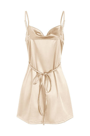 Simple Cowl Neck Champagne Satin Homecoming Dress