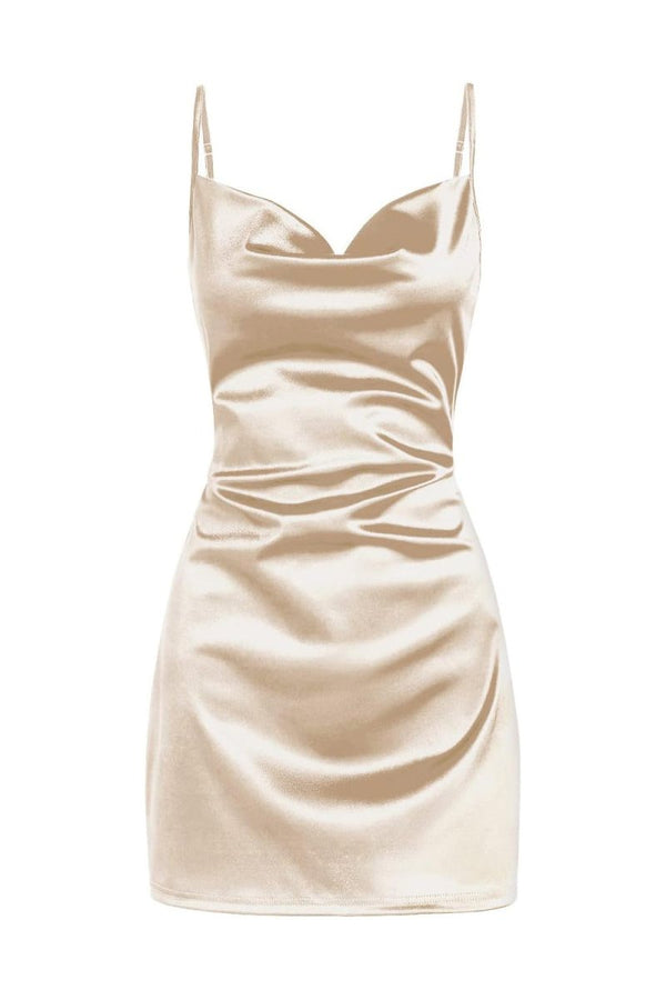 Simple Cowl Neck Champagne Satin Homecoming Dress