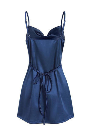 Simple Cowl Neck Champagne Satin Homecoming Dress