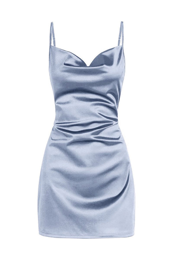 Simple Cowl Neck Champagne Satin Homecoming Dress