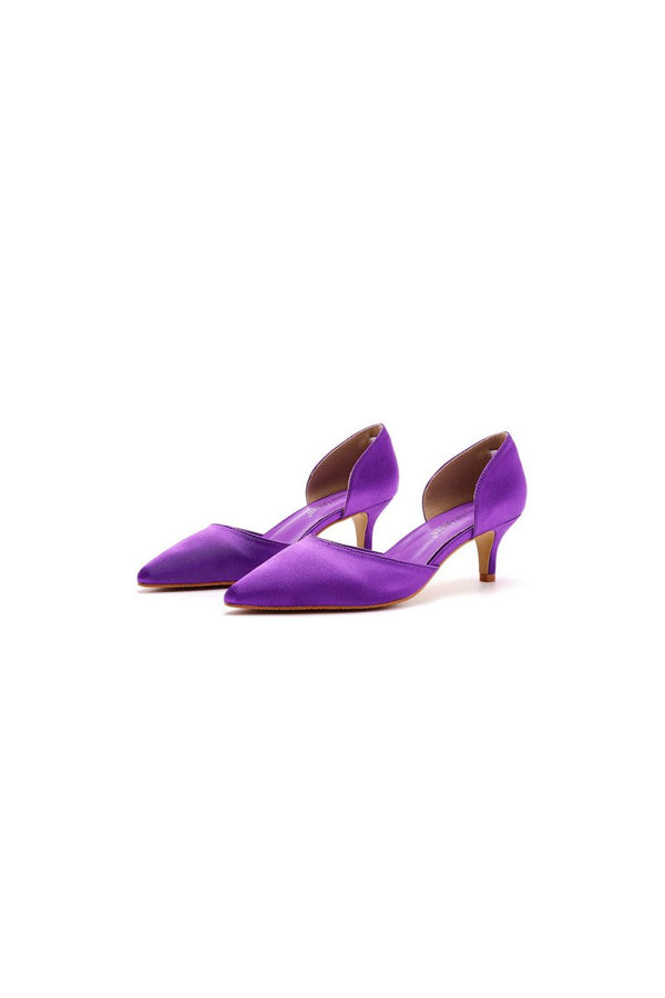 Simple Elegant Mid Cutout Two - Piece Slip on Pointed Toe Kitten Heels - KissProm