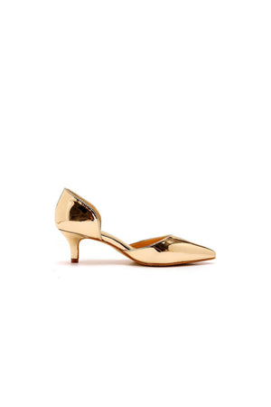 Simple Elegant Mid Cutout Two - Piece Slip on Pointed Toe Kitten Heels - KissProm