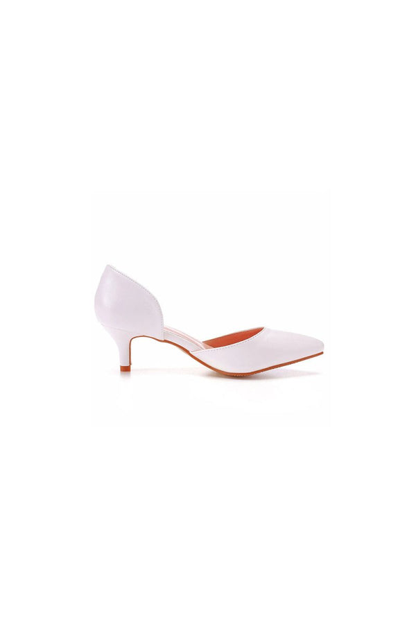 Simple Elegant Mid Cutout Two - Piece Slip on Pointed Toe Kitten Heels - KissProm
