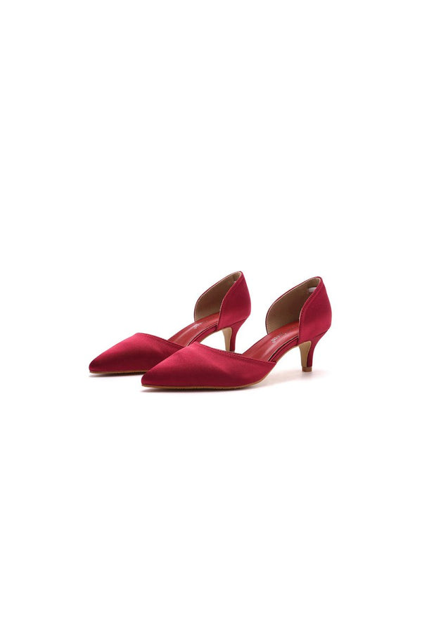Simple Elegant Mid Cutout Two - Piece Slip on Pointed Toe Kitten Heels - KissProm