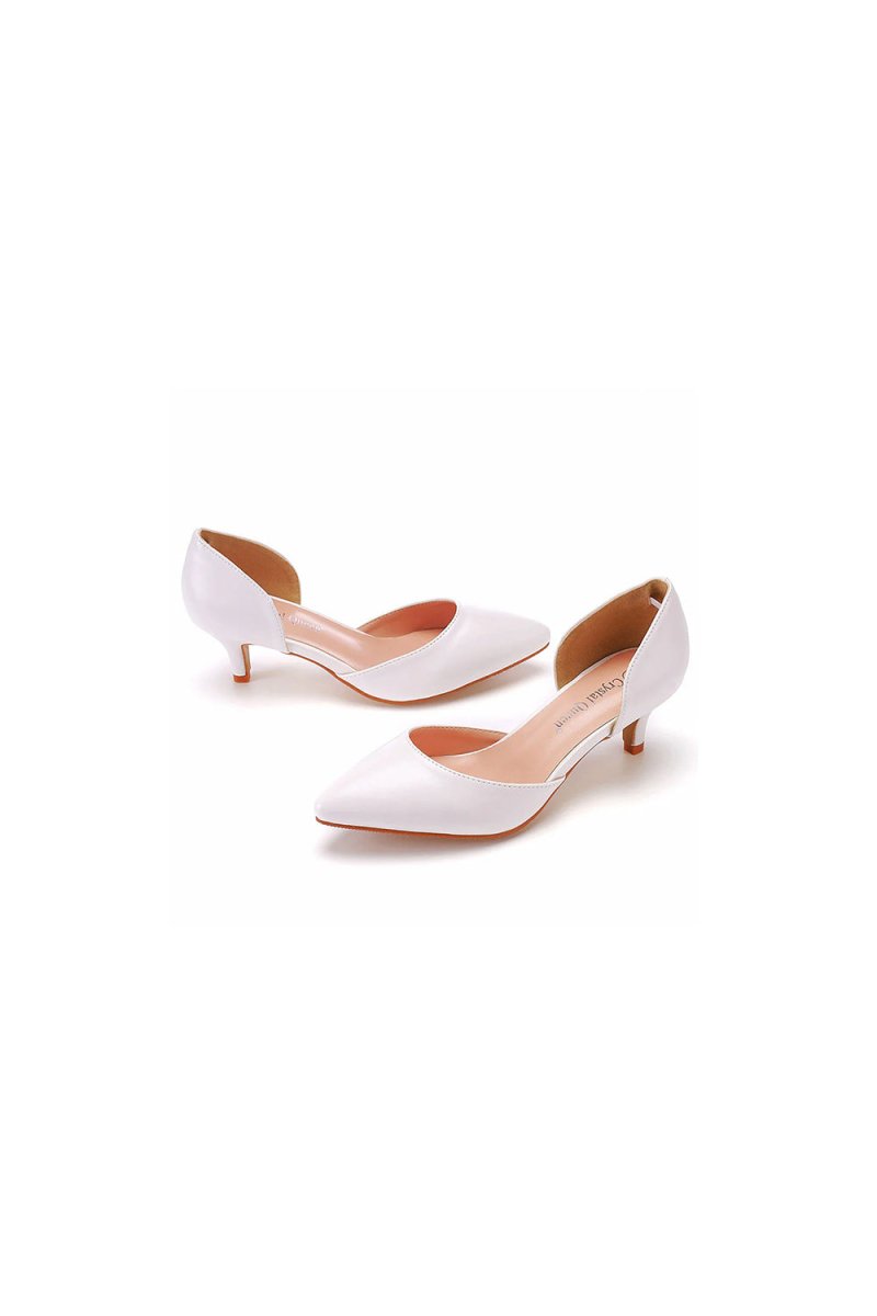 Simple Elegant Mid Cutout Two - Piece Slip on Pointed Toe Kitten Heels - KissProm