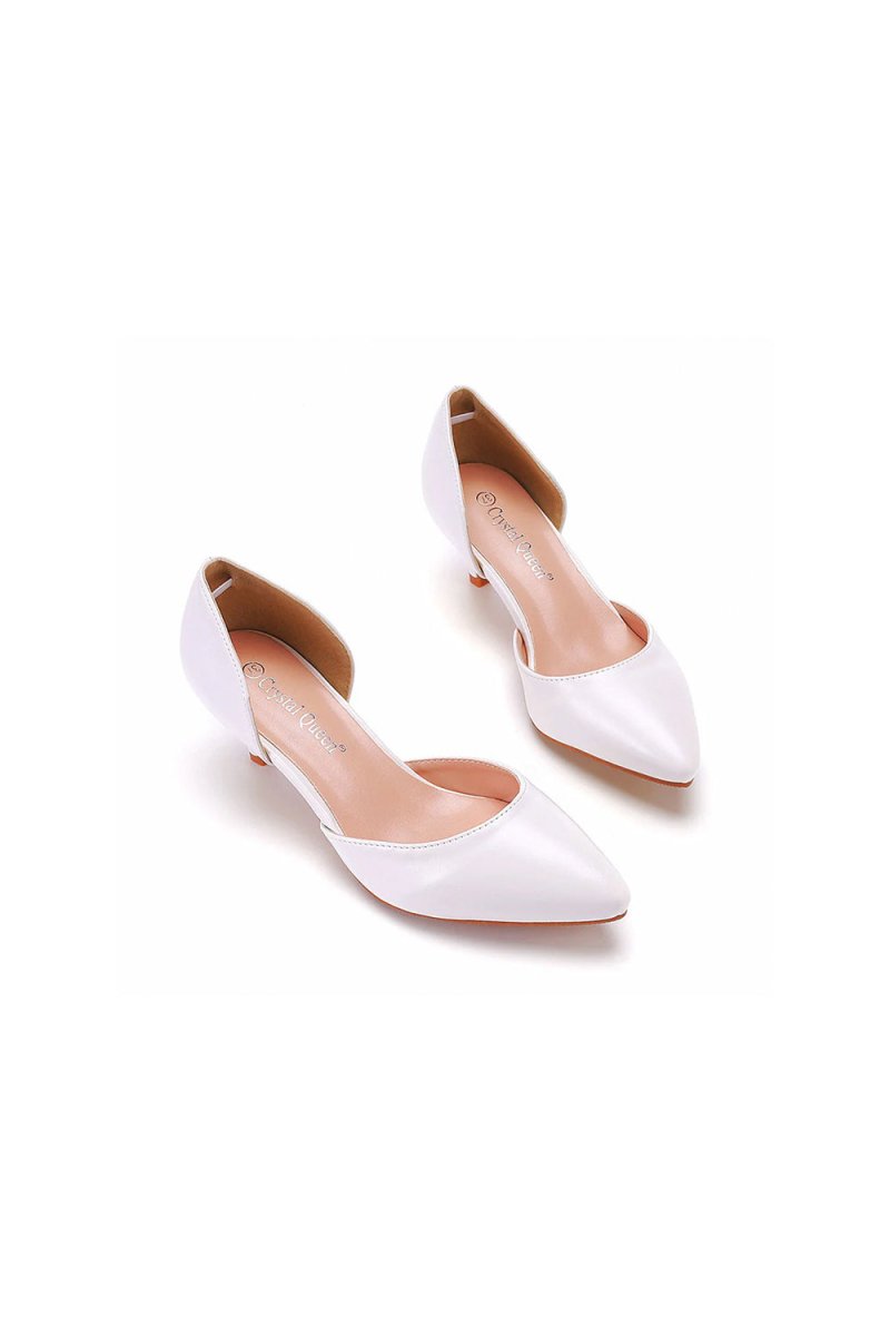 Simple Elegant Mid Cutout Two - Piece Slip on Pointed Toe Kitten Heels - KissProm