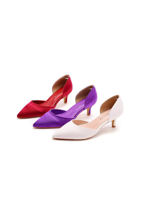 Simple Elegant Mid Cutout Two - Piece Slip on Pointed Toe Kitten Heels - KissProm