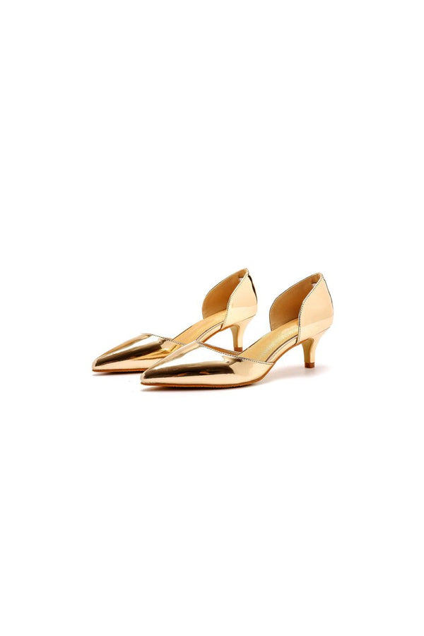 Simple Elegant Mid Cutout Two - Piece Slip on Pointed Toe Kitten Heels - KissProm