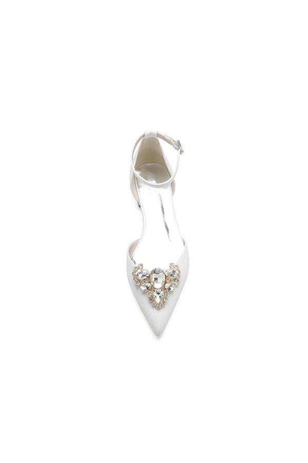 Simple Glitter Pointed Toe Ankle Strap Low Heels with Rhinestone - KissProm