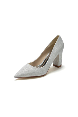 Simple Glitter Pointed Toe Slip - on Wedding Shoes - KissProm