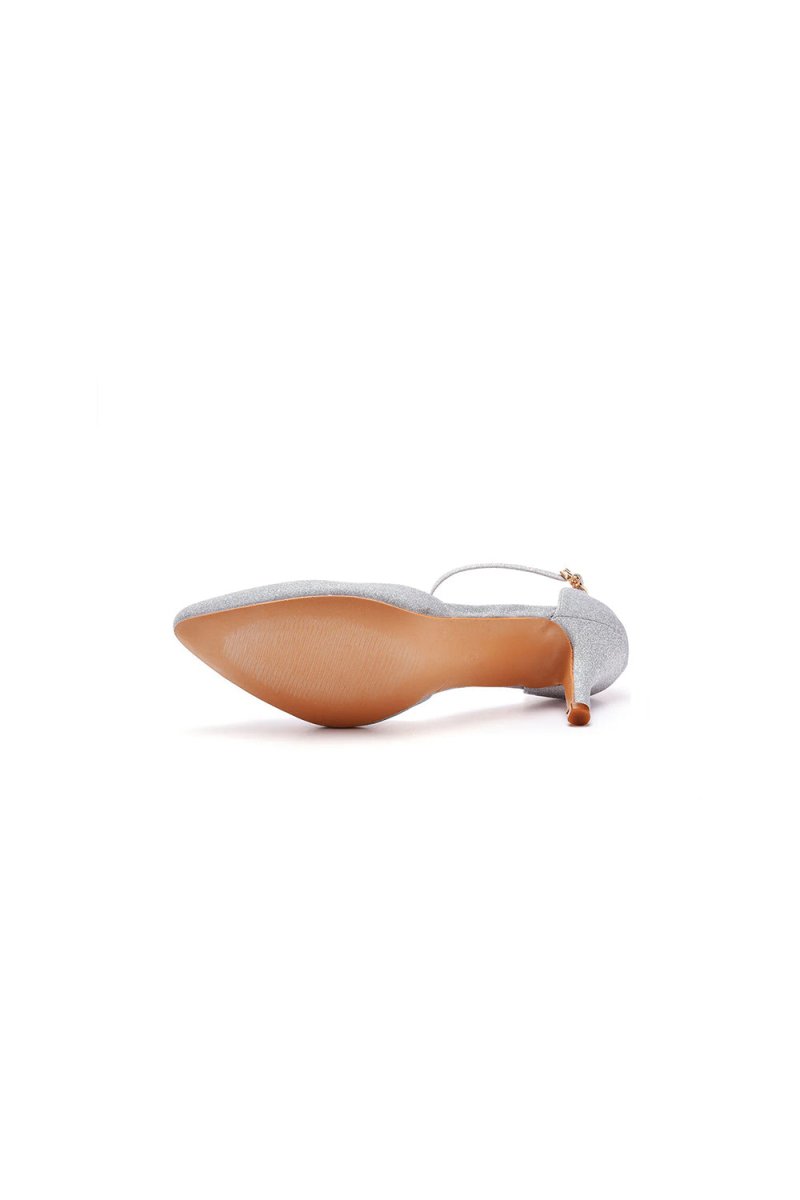 Simple Glitter Pointed Toe Stiletto Ankle - strap High Heels - KissProm