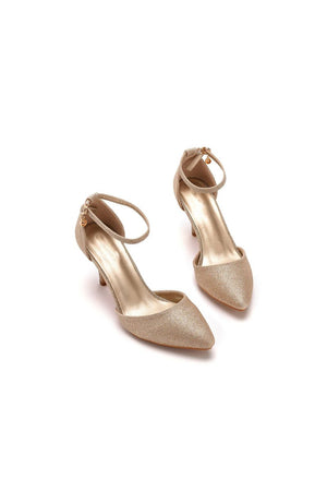 Simple Glitter Pointed Toe Stiletto Ankle - strap High Heels - KissProm