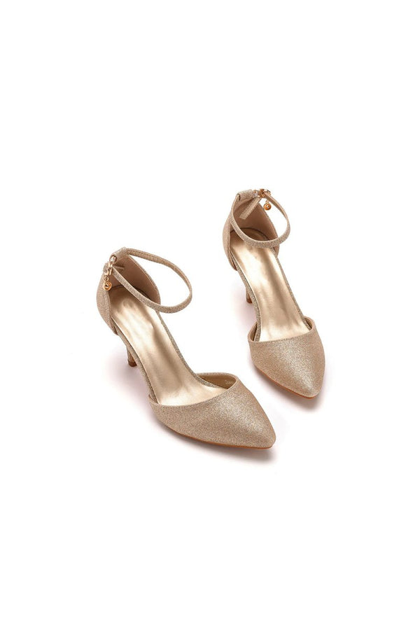 Simple Glitter Pointed Toe Stiletto Ankle - strap High Heels - KissProm