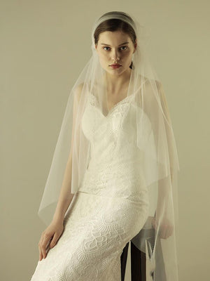 Simple Knee Length Ivory Tulle Juliet Cap Veils
