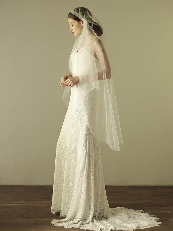 Simple Knee Length Ivory Tulle Juliet Cap Veils