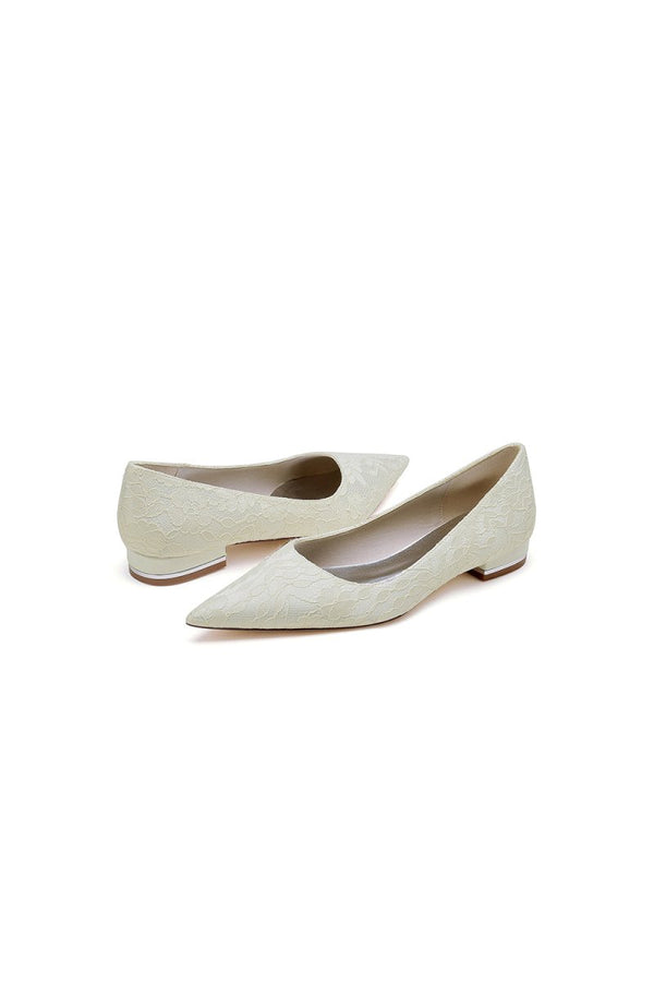 Simple Lace Pointed Toe Kitten Heels - KissProm