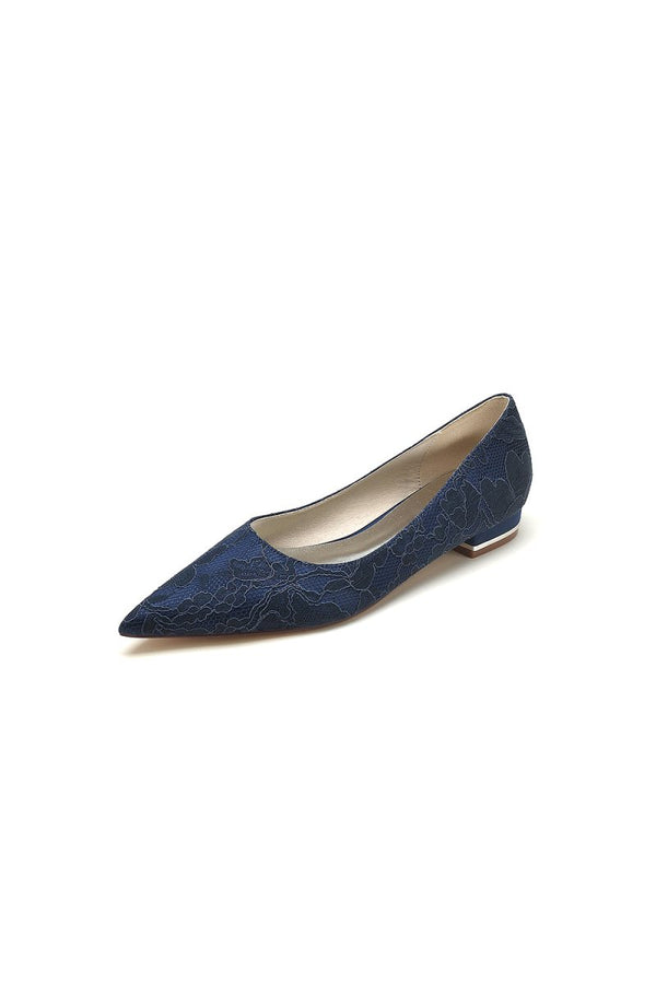 Simple Lace Pointed Toe Kitten Heels - KissProm