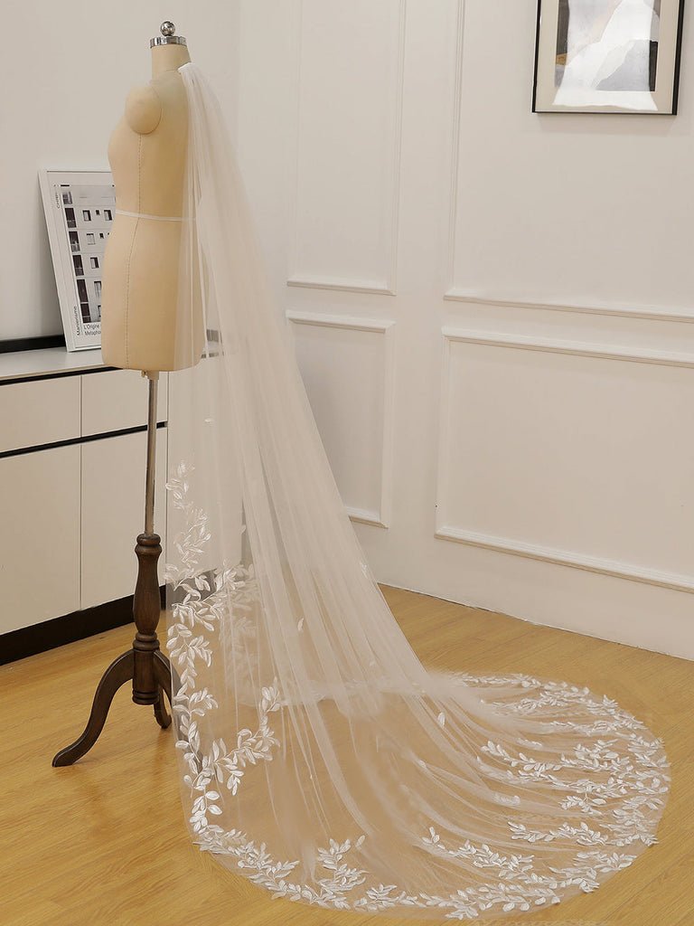 Simple Leaves Lace Chapel Train Veil Bridal Veil Wedding Veil