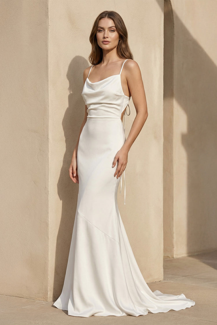 white bridesmaid dresses for beach wedding KissProm Simple Spaghetti Straps Long Soft Satin Ivory Mermaid Dresses, Diamond / 18 bohemian beach bridesmaid dresses