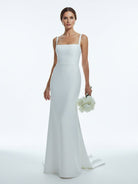 Simple Mermaid Square Neck Satin Wedding Dresses - KissProm