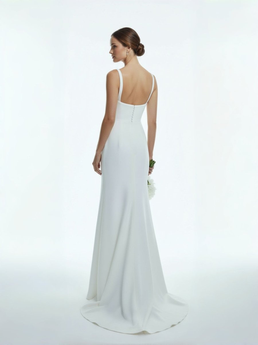 Simple Mermaid Square Neck Satin Wedding Dresses - KissProm
