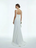 Simple Mermaid Square Neck Satin Wedding Dresses - KissProm