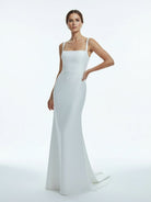 Simple Mermaid Square Neck Satin Wedding Dresses - KissProm