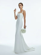 Simple Mermaid Square Neck Satin Wedding Dresses - KissProm