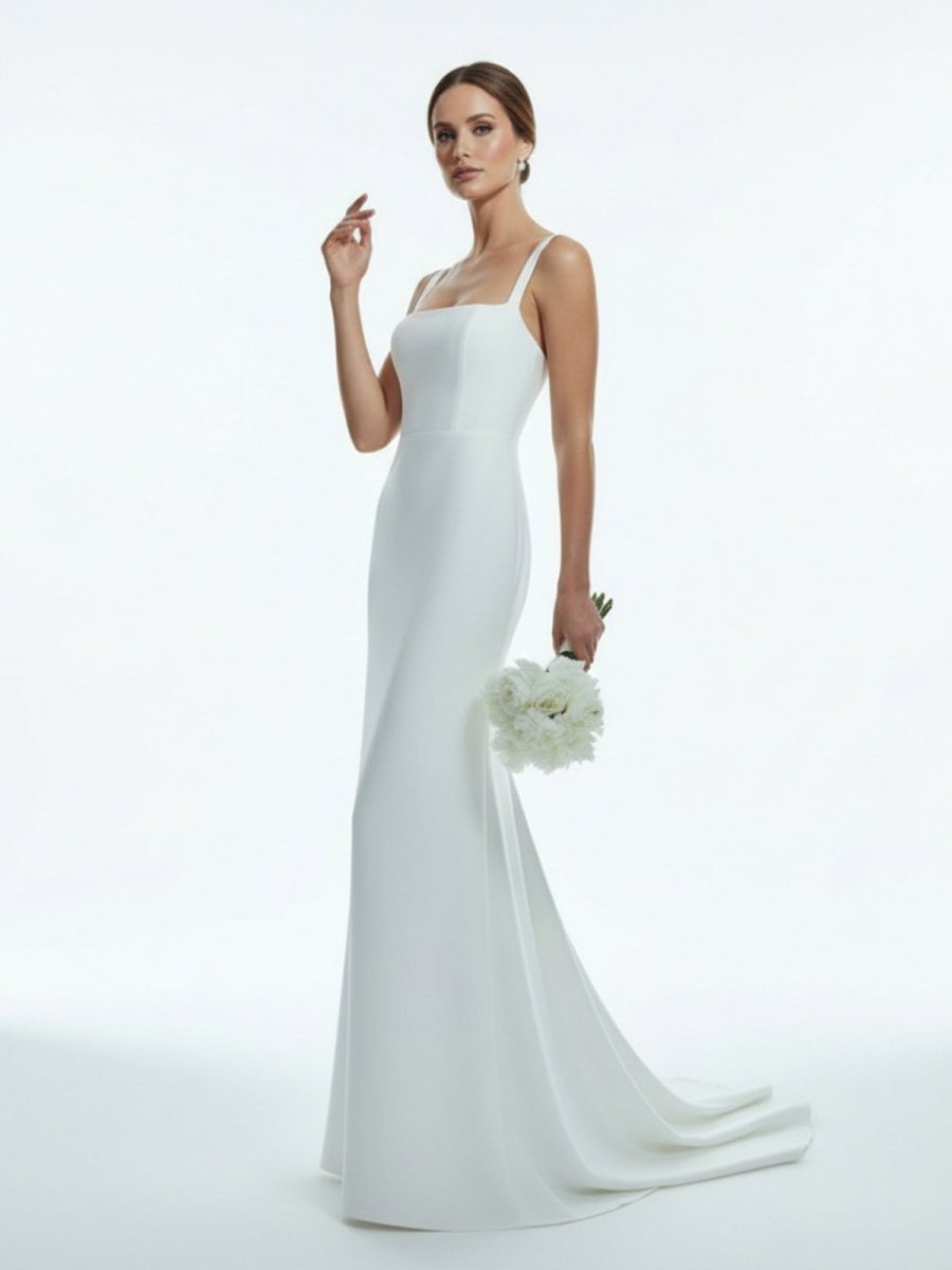 Simple Mermaid Square Neck Satin Wedding Dresses - KissProm