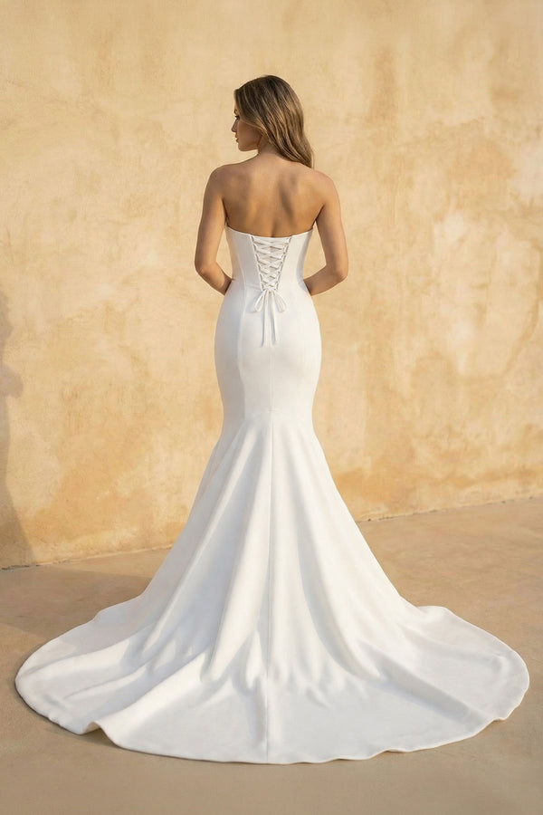 Simple Mermaid Strapless Satin Wedding Dresses
