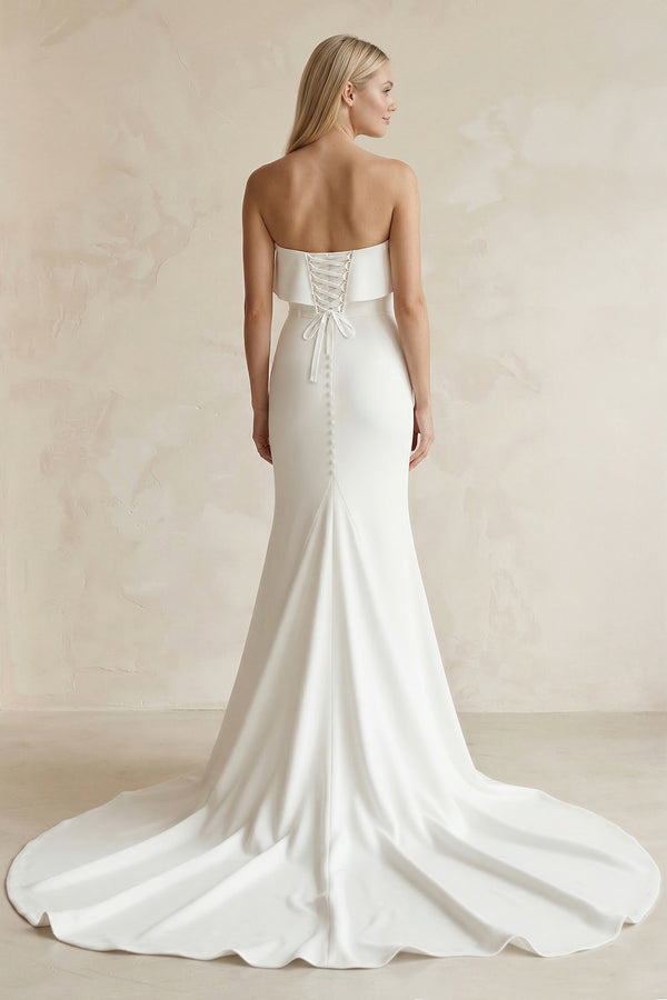 Simple Mermaid Sweetheart White Satin Wedding Dresses – Wedding Dresses by KissProm | Available at 