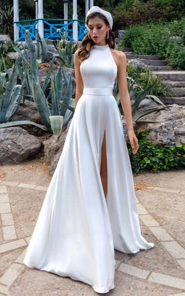 Simple Modest A-Line Halter Maxi Wedding Dress Simple Modest A-Line Halter Maxi Wedding Dress